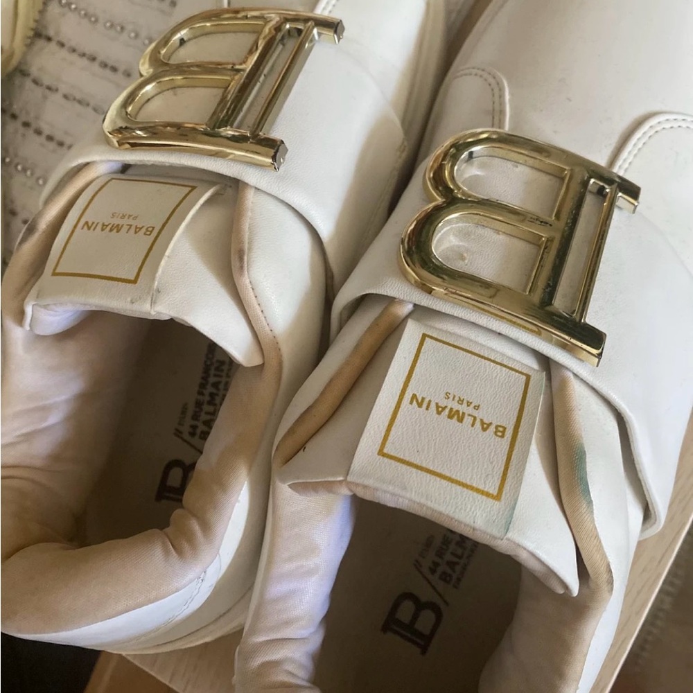 Balmain Cream Sneakers with Gold Accents